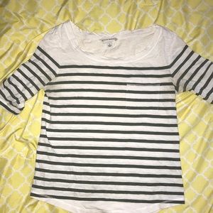 Mid sleeve green & beige striped shirt